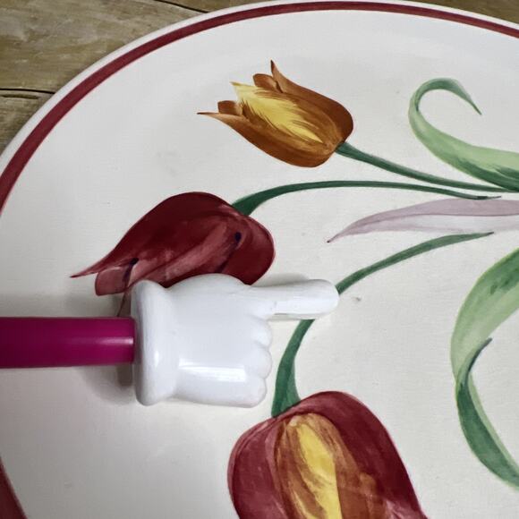 Pottery Guild of America Large Cake Plate-Hand-Painted Tulips-13.5-1940s Vintage - Picture 14 of 15